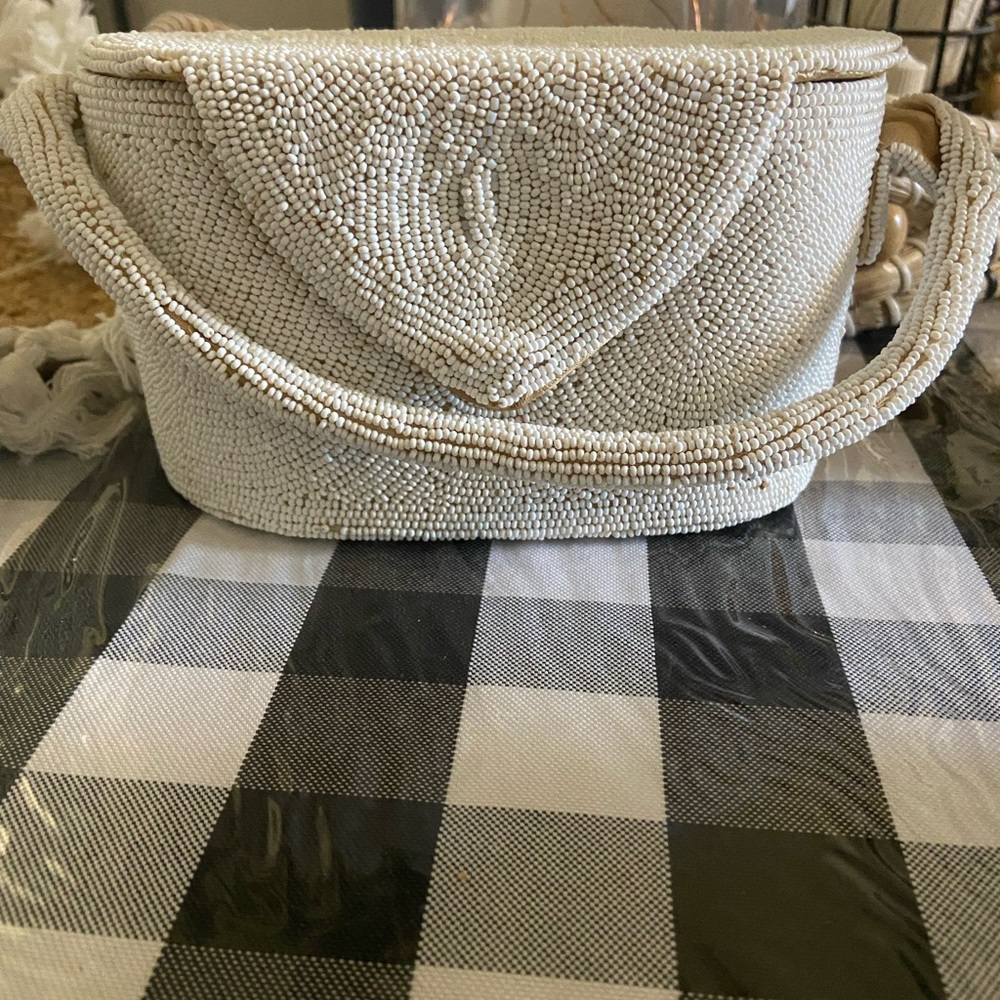 Walborg Oringinal Cream Beaded Women's Bag hand made in Belgium Vintage 1930s